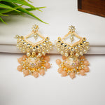 Load image into Gallery viewer, Traditional Gold Plated Peach Kundan Pearl Drop Earrings