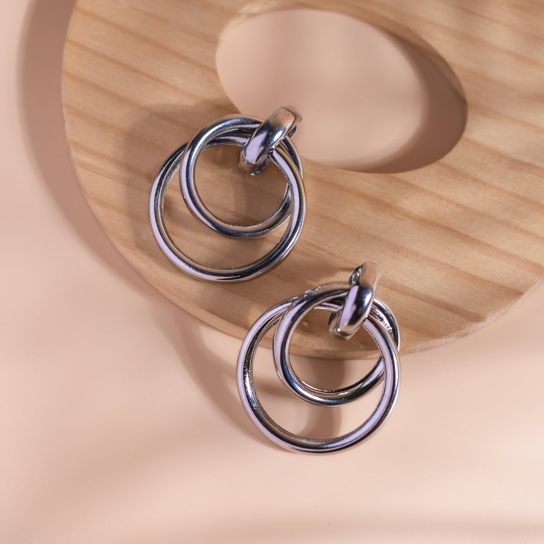 Silver Plated Encircled Double Dangler Earring