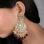 Load image into Gallery viewer, Gold Plated Traditional Maroon Kundan &amp; Pearl Earring