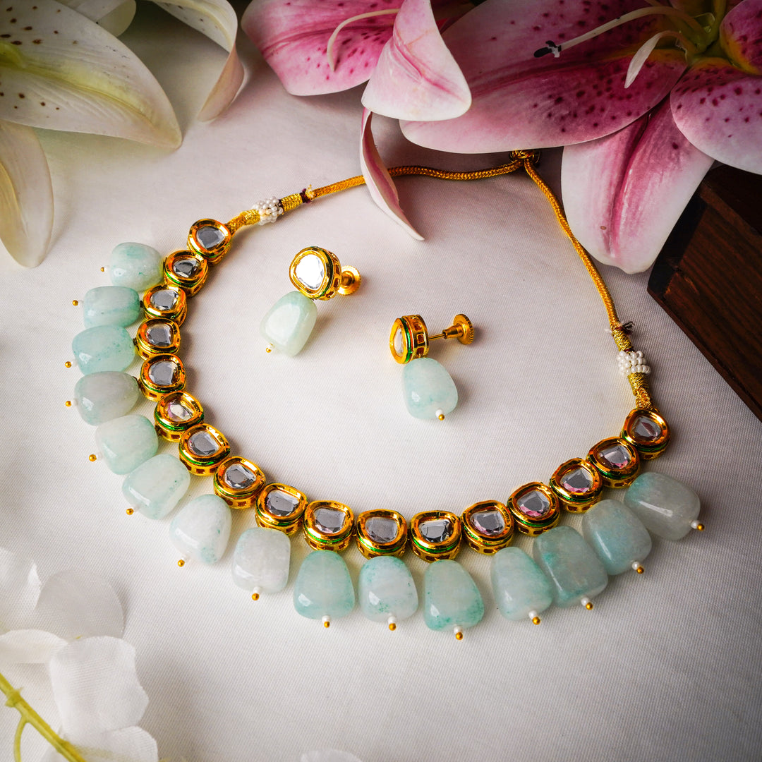 Mint Green Kundan Chokar Necklace Set