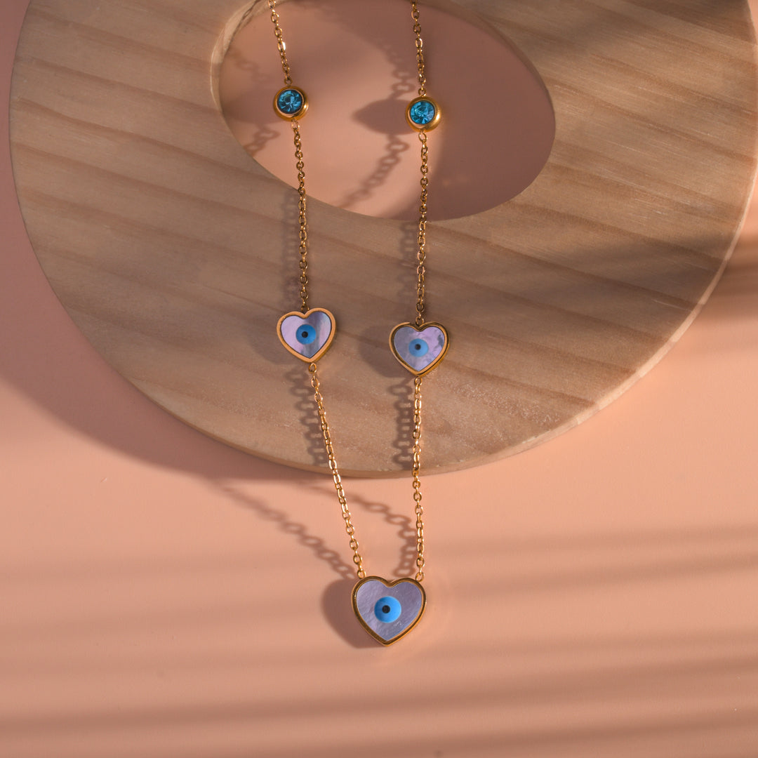 Heart Shaped Evil Eye Pendant With Chain