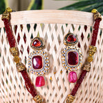 Load image into Gallery viewer, Maroon Heavy Beads &amp; Kundan Necklace Set