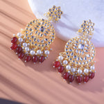 Load image into Gallery viewer, Gold Plated Traditional Maroon Kundan &amp; Pearl Earring