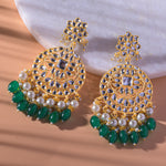 Load image into Gallery viewer, Gold Plated Traditional Green Kundan &amp; Pearl Earring
