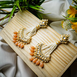 Load image into Gallery viewer, Traditional Kundan Peach Pearl Drop Earrings