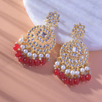 Load image into Gallery viewer, Gold Plated Traditional Red Kundan &amp; Pearl Earring