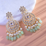 Load image into Gallery viewer, Gold Plated Traditional Mint Green Kundan &amp; Pearl Earring