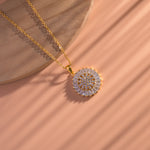 Load image into Gallery viewer, Gold Plated Round &amp; Baguette Cut Circle Pendant