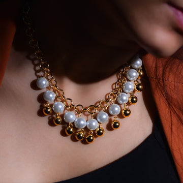 Premium Silver Pearl Beautiful Gold Plated Chain