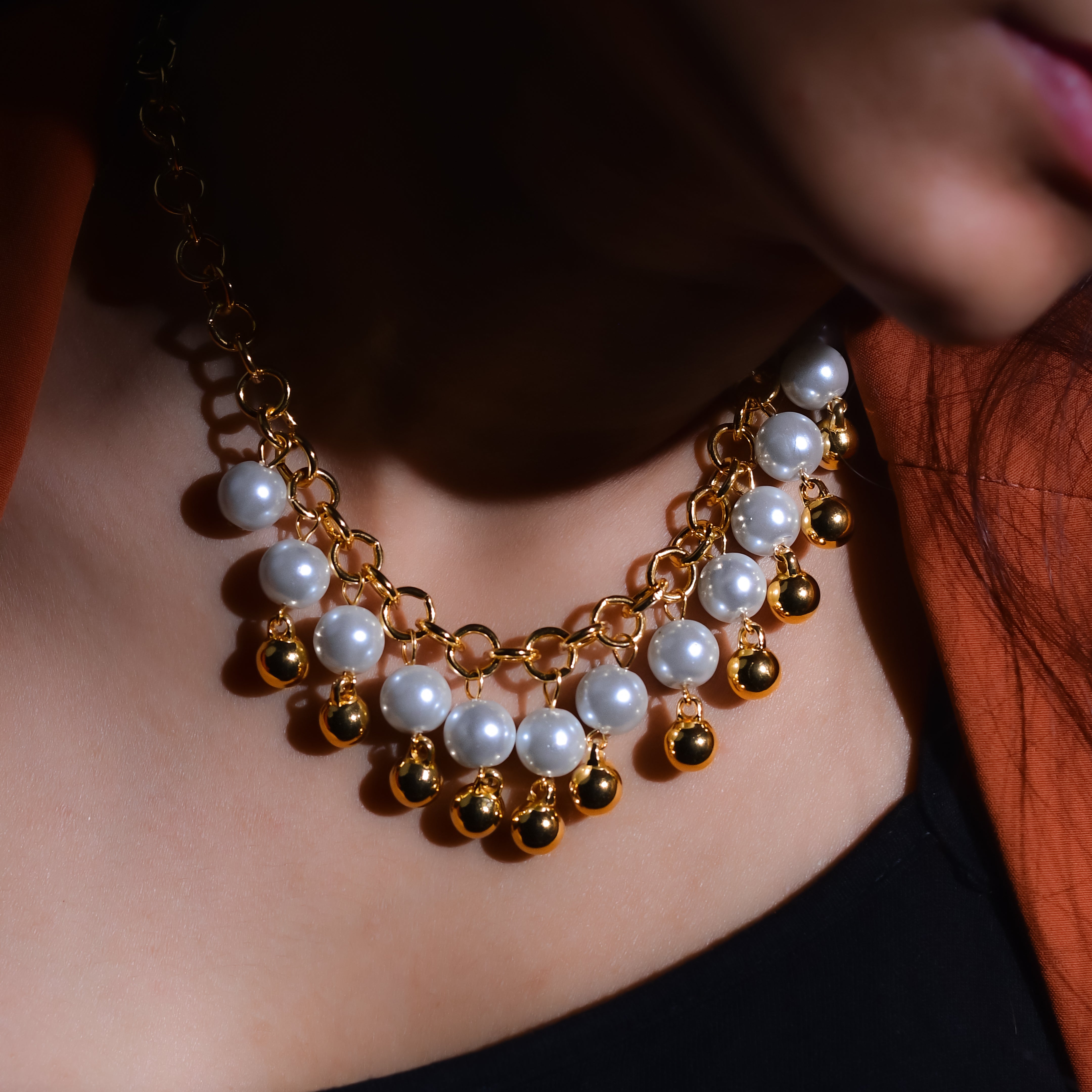 Premium Silver Pearl Beautiful Gold Plated Chain
