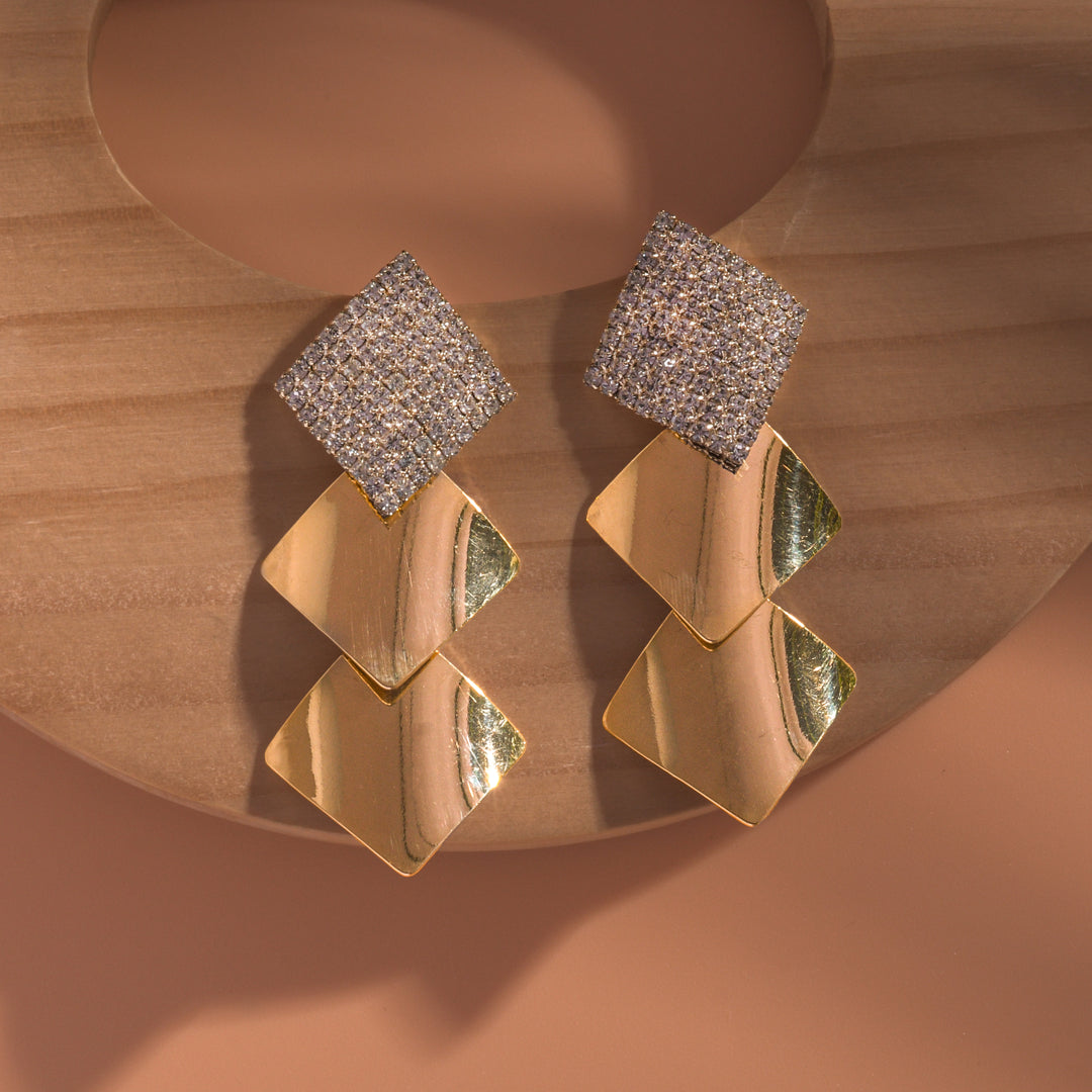 Cubic Zirconia Geometric Drop Earrings