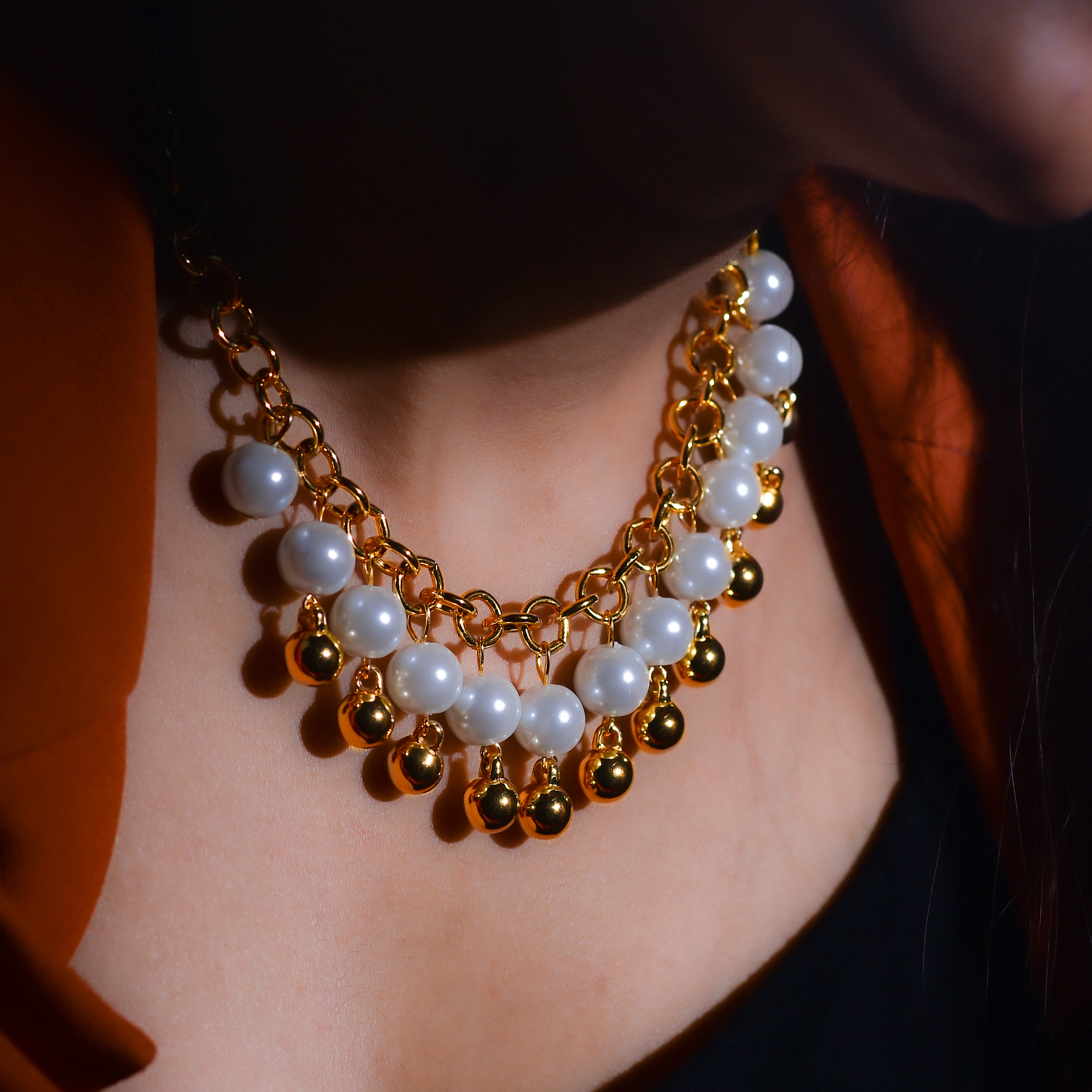 Premium Silver Pearl Beautiful Gold Plated Chain