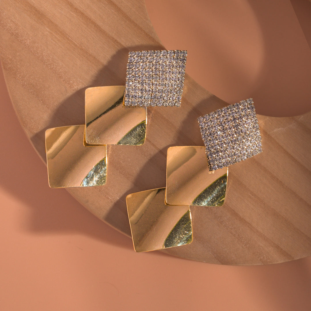 Cubic Zirconia Geometric Drop Earrings