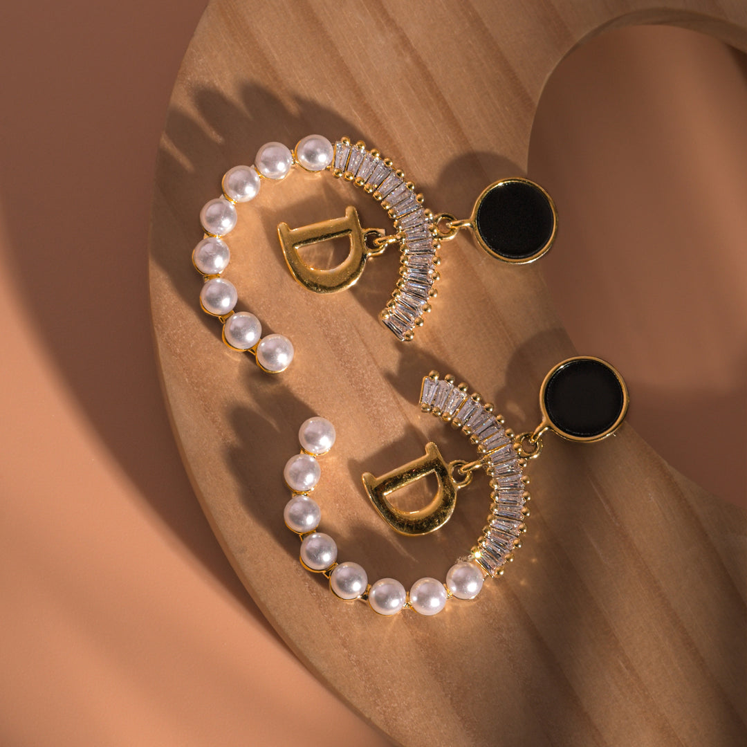 C Shape Hoop Pearl Studs Earrings