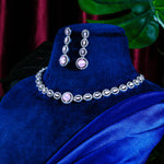 Load image into Gallery viewer, Silver Plated Necklace Set With Pink Stone
