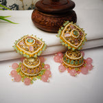 Load image into Gallery viewer, Kundan Floral Multicolour Jhumka Earrings
