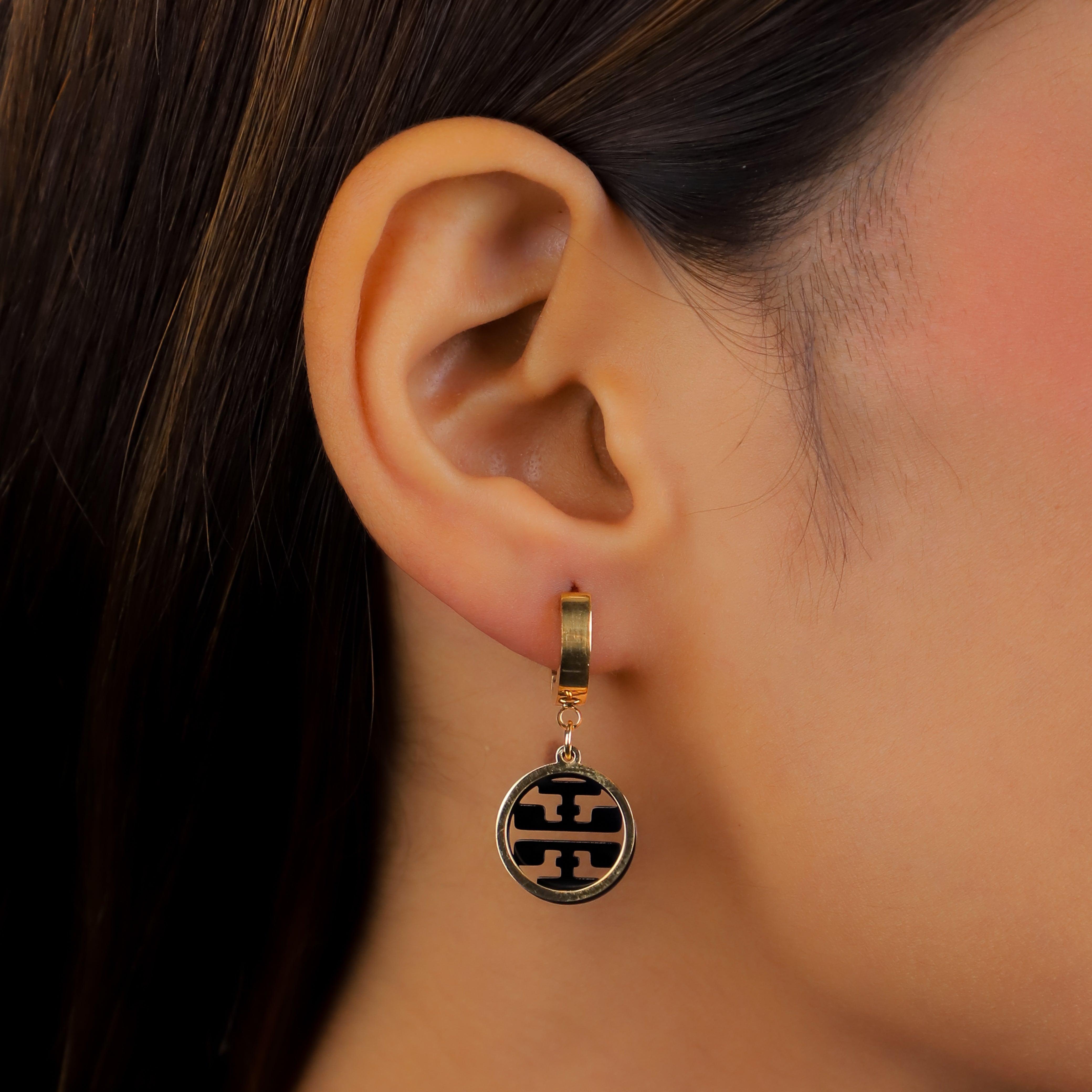 Black & Gold Round Drop Earrings