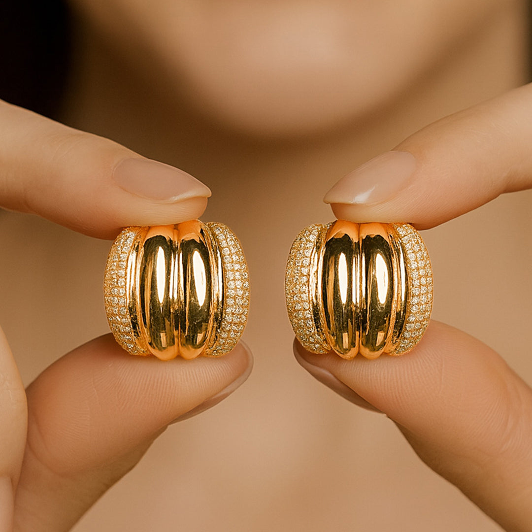 Golden Halo - Faux Diamond Stud Earrings
