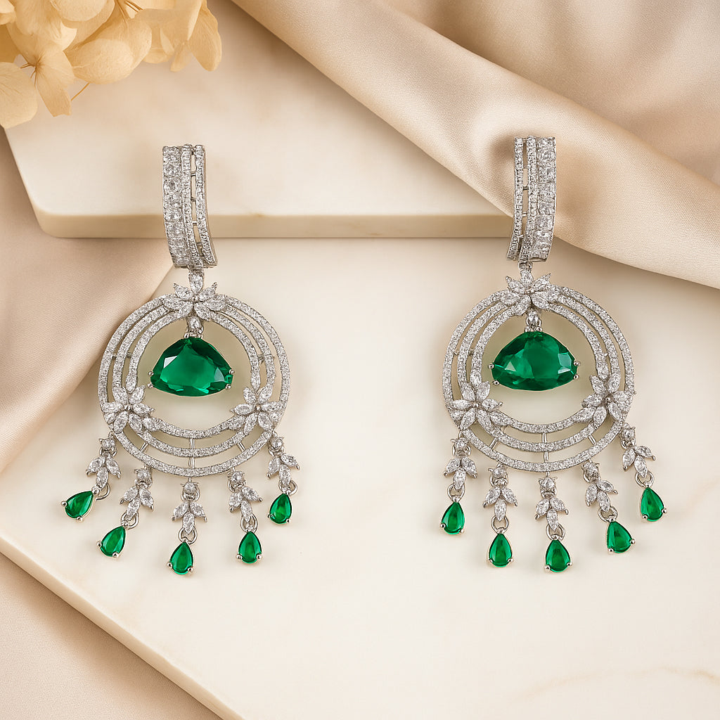 Elegance Green and White Gems Earrings
