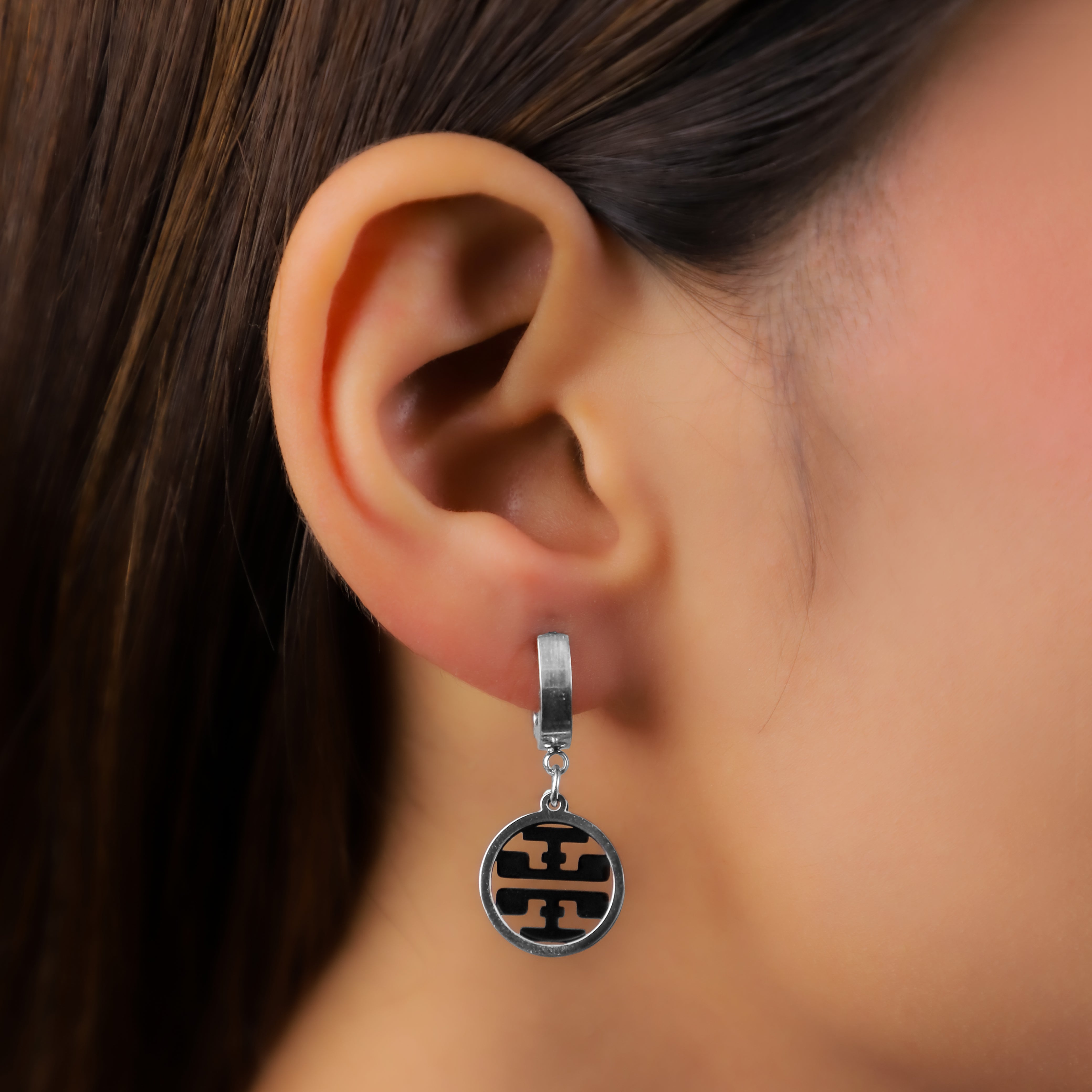 Geometric Medallion Hoop Earrings