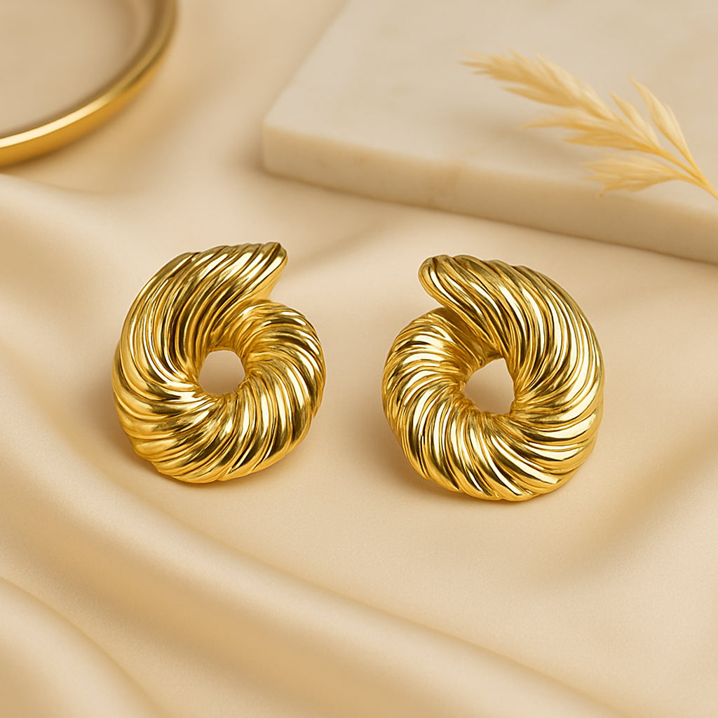 Golden Spiral Stud Earrings