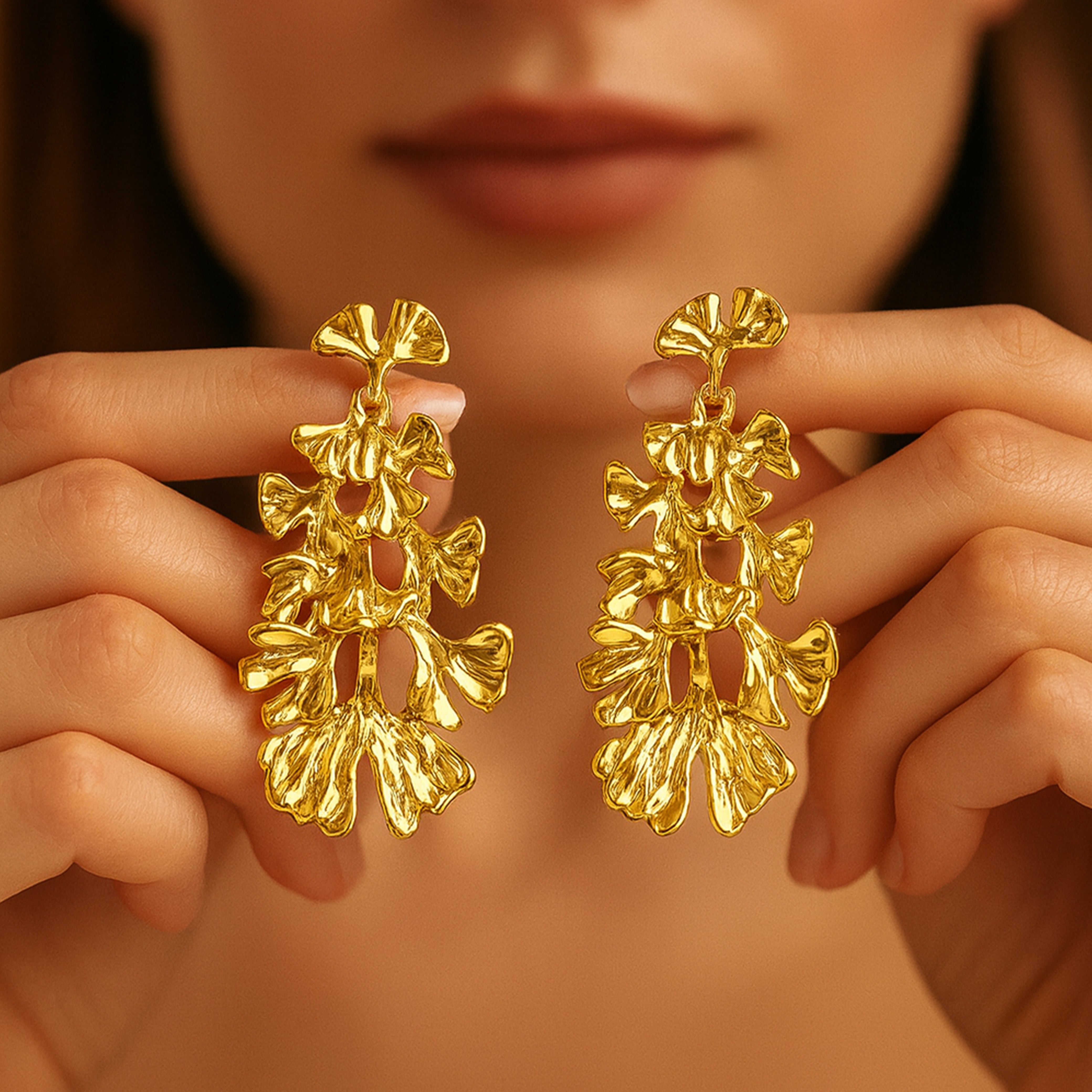 Golden Tassel Statement Earrings