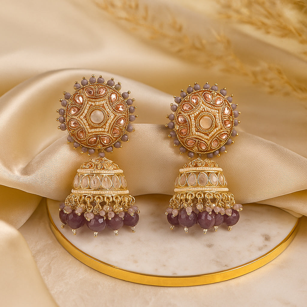 Grayish Hand Crafted Meenakari Jhumka
