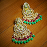 Load image into Gallery viewer, Indo Western Earring Gold &amp; Green Plating