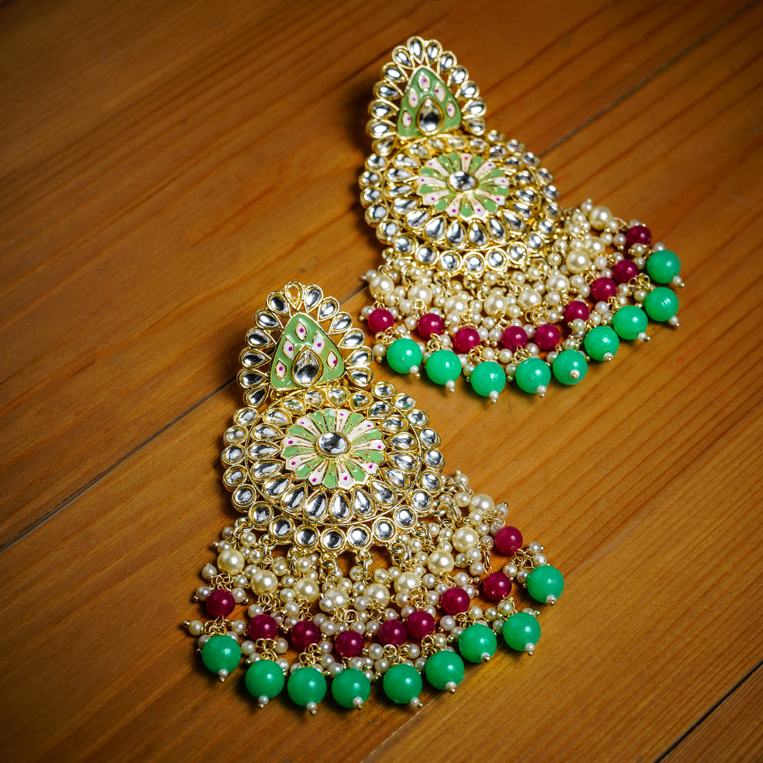 Indo Western Earring Gold & Green Plating