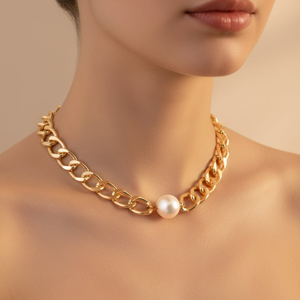 Gold Chain Pearl Chokar