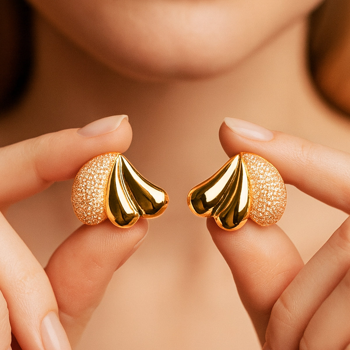 Leafy Gold - Faux Diamond Stud Earrings
