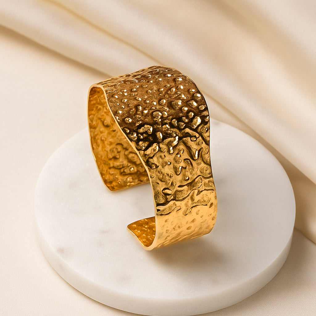 Gold Hammered Statement Cuff Bracelet