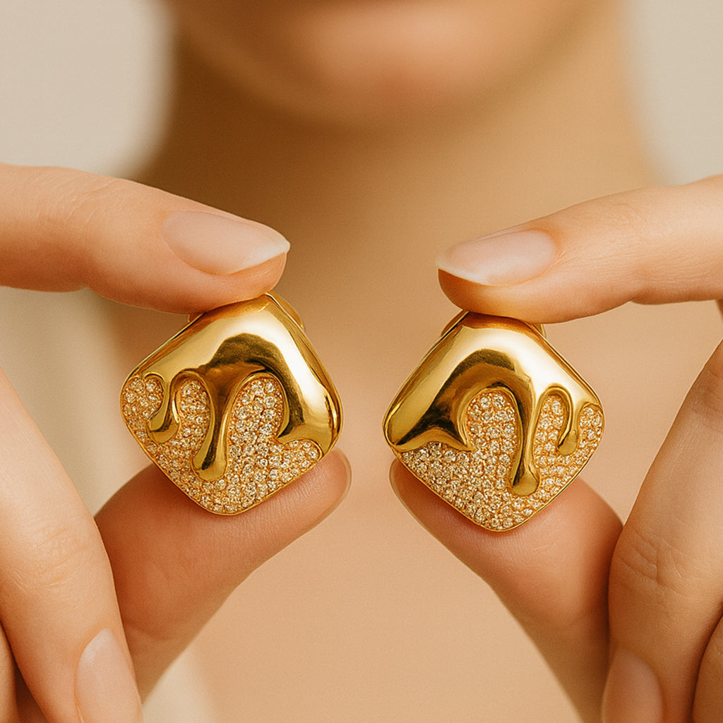 Melting Gold & Faux Diamond Studs
