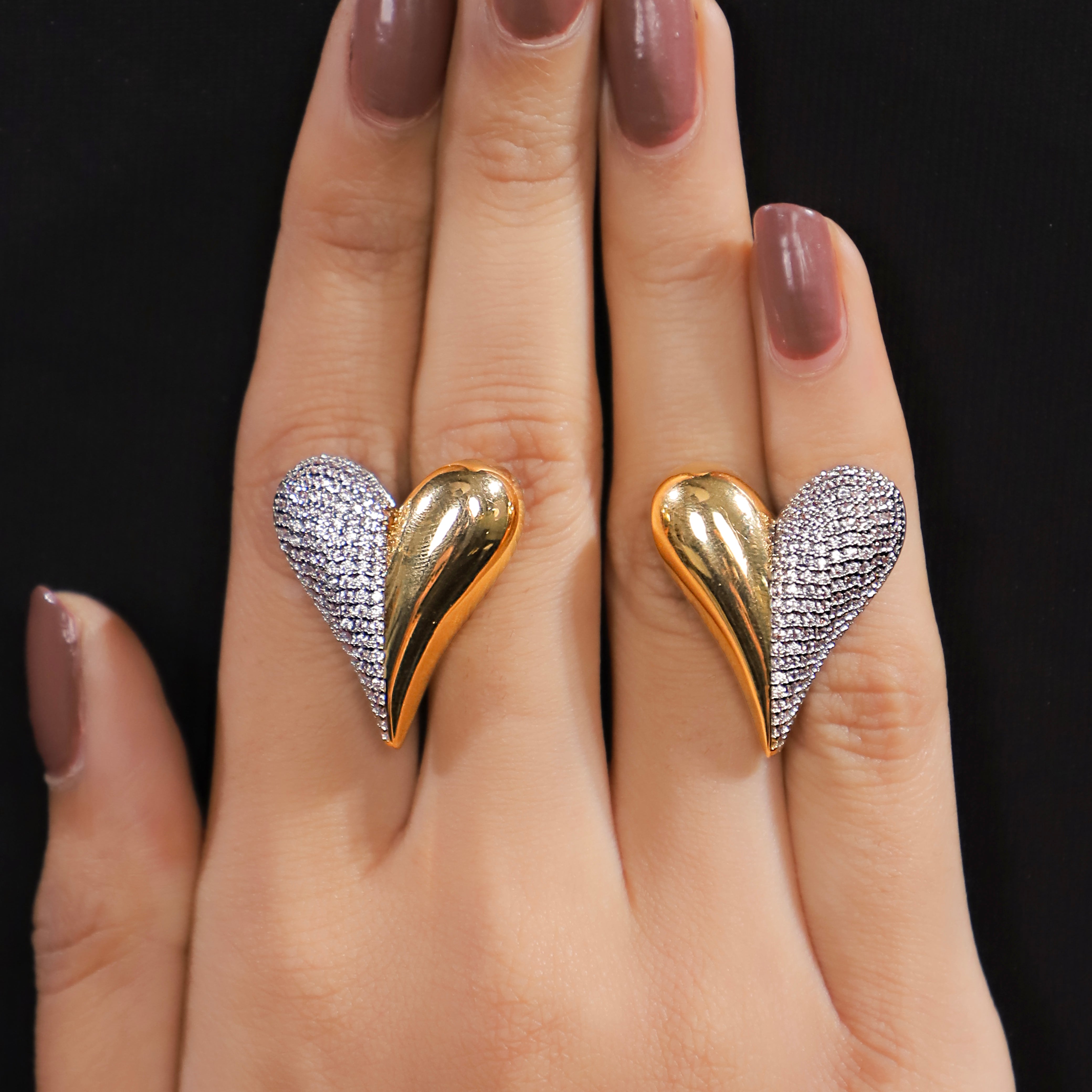 Precious Heart - Gold & Faux Diamond Studs