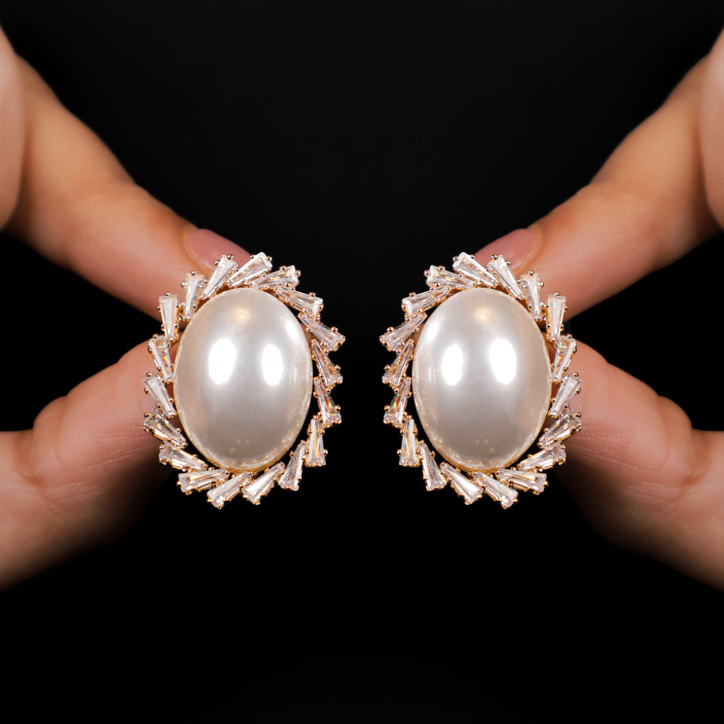 Pearly Rose Gold Crystal Studs