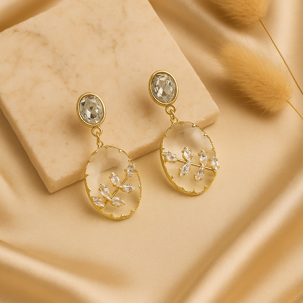 Ivory Embellished Stone Earrings