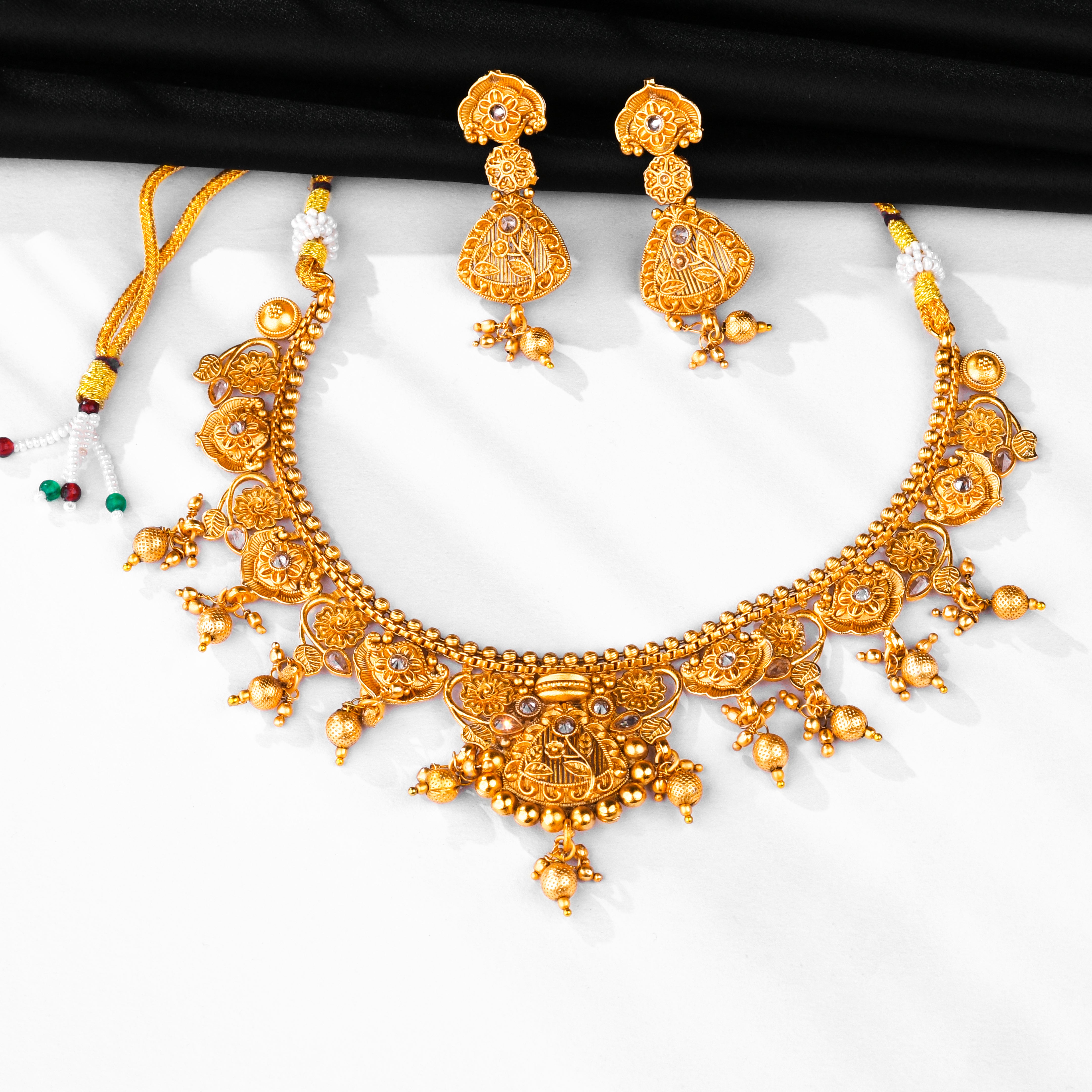 Rajwadi Gold-Plated White Stone Necklace Set