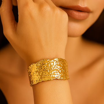 Golden Grooves Statement Cuff Bracelet