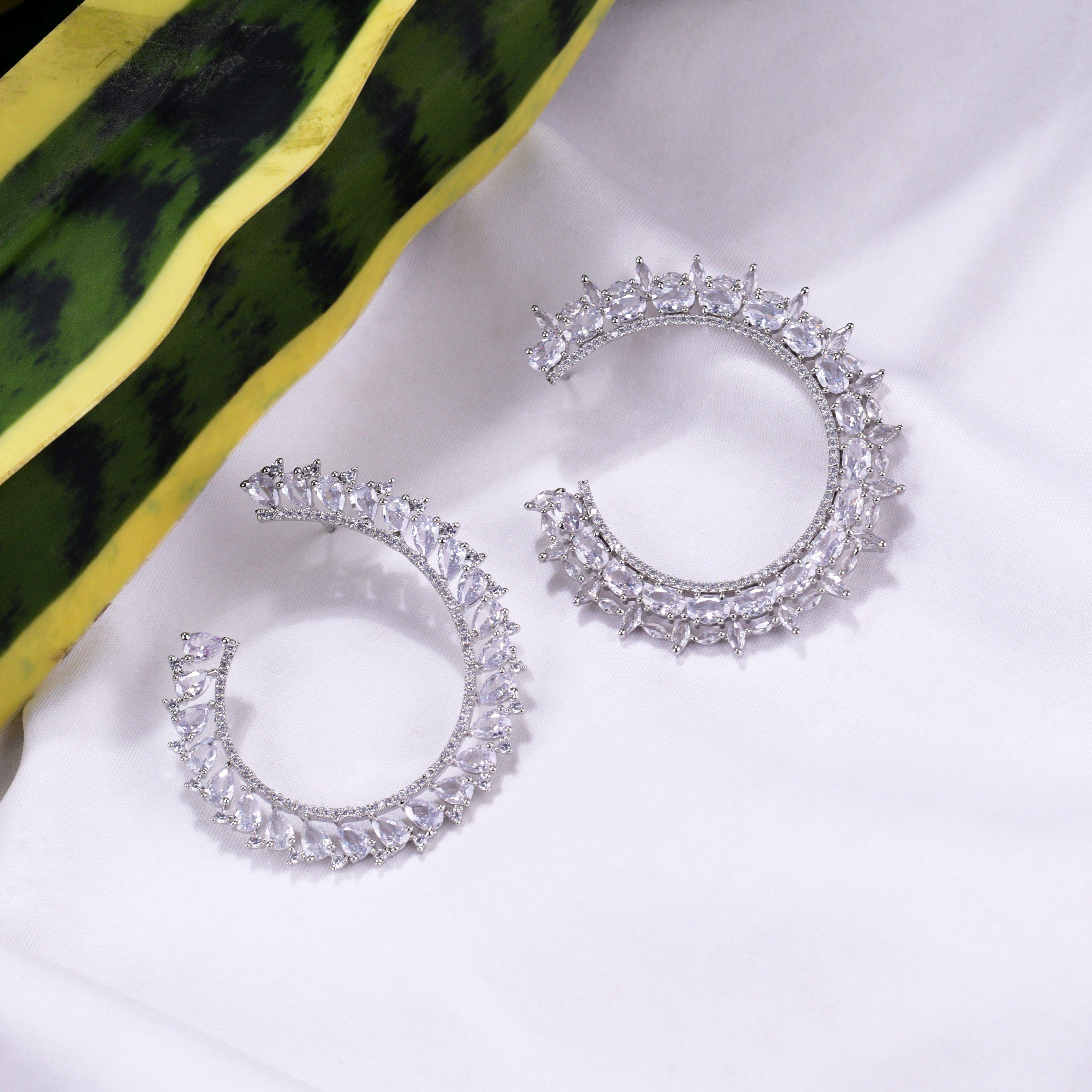 White Stone Hoops Earrings