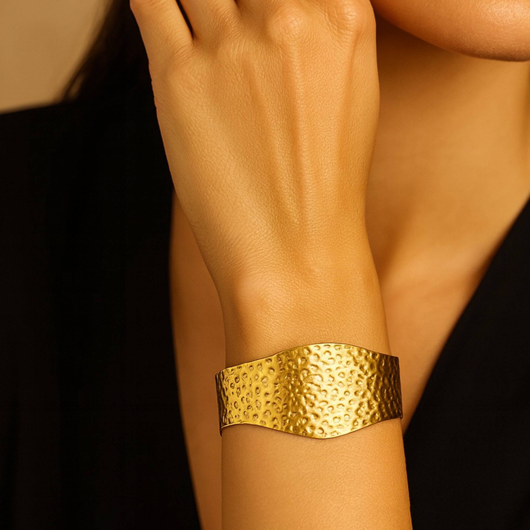 Gold Hammered Statement Cuff Bracelet