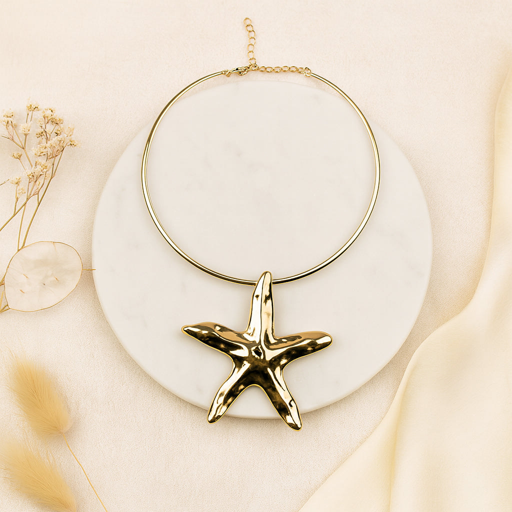 Golden Starfish - Choker & Earrings Set