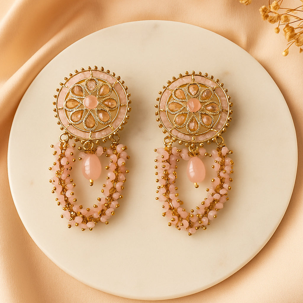 Pearls and Stones Peach Earrings