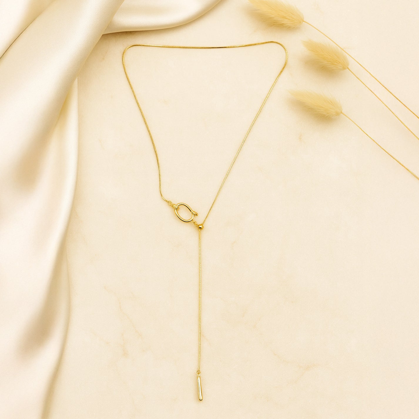 Radiant Halo - Gold Lariat Necklace