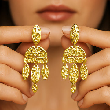 Gold Hammered Statement Earrings