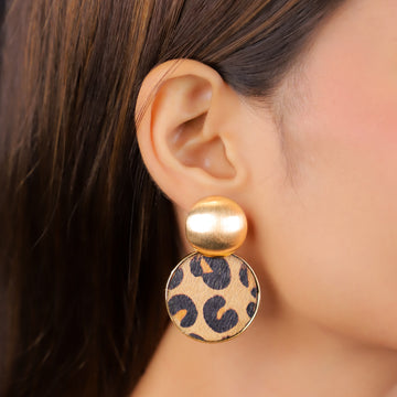 Leopard Print Round Alloy Stud Earrings
