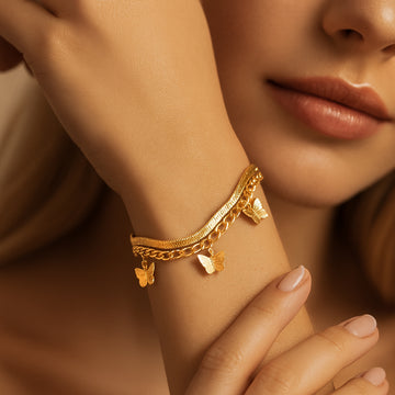 Butterfly Charm - Double-Layered Chain Bracelet