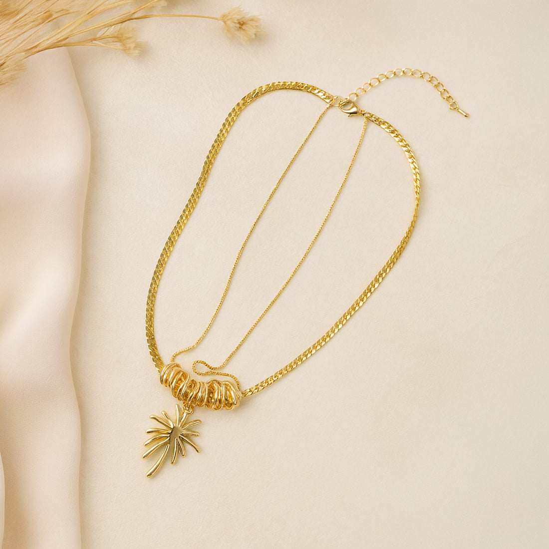 Golden Palm - Layered Pendant Necklace