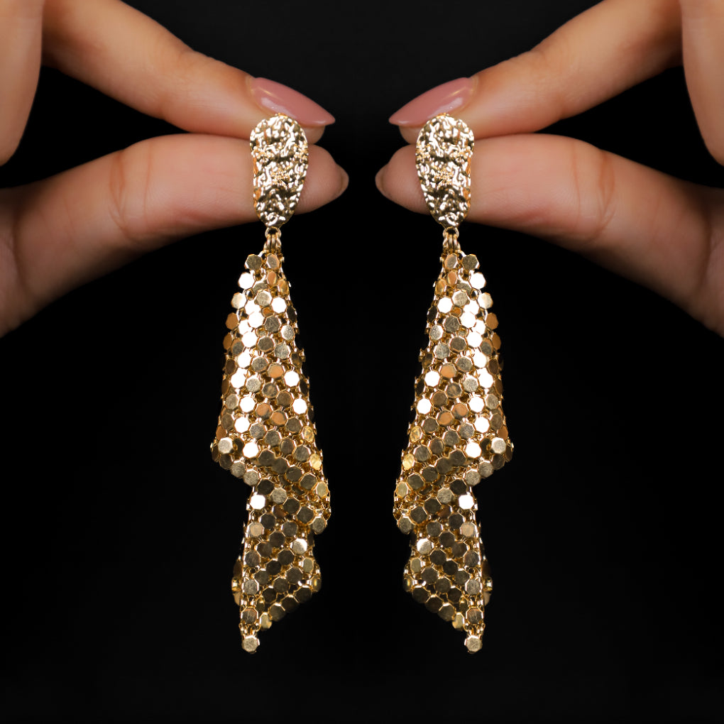 Shimmering Draped Gold Statement Earrings