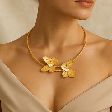 Golden Butterflies - Rhinestone Choker & Stud Earrings Set
