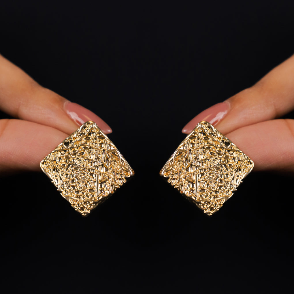 Textured Gold Square Studs